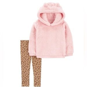 NWT Carter's Blush Pink Fleece Jacket with leopard print leggings size 4T